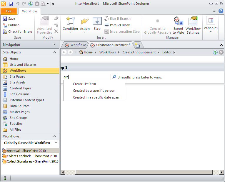 Fig5 Building Custom Workflows using SharePoint Designer 2010