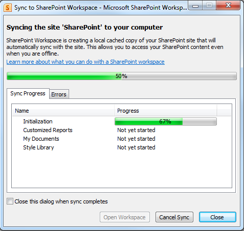 SharePoint Offline Using Workspace